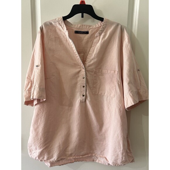 Violeta by Mango M Pink Blouse Top Pullover Short Sleeve Career - Picture 1 of 7